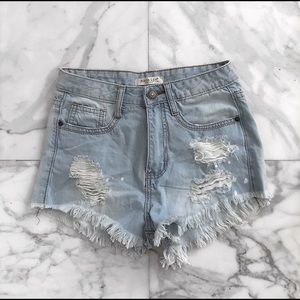 Frayed Denim High Waisted Shorts